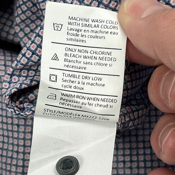 Vince Red White Blue Diamond Print Cotton Long Sleeve Button Shirt Men’s Small - Picture 8 of 9